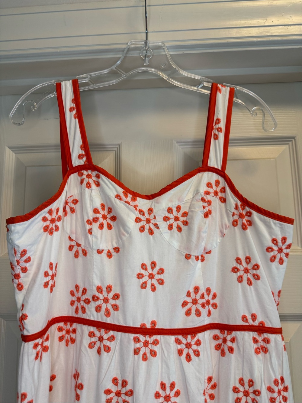Beulah Style White Dress with Orange Floral Embroidery L